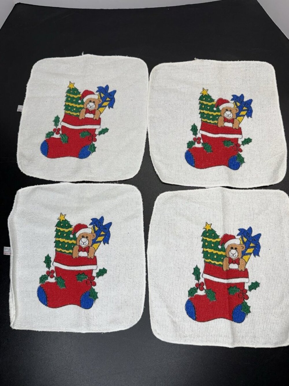 Lot Of 4 Vintage Cannon Stockings Toys Teddy Bear Dish Wash Cloth Christmas